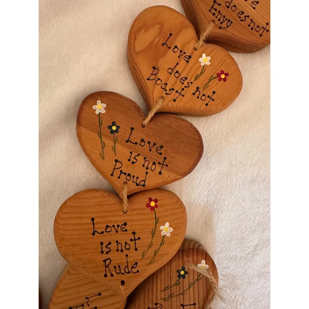 Vntg Wooden Heart Wall Hanging Brown Excellent Scripture Art Cottagecore Bible